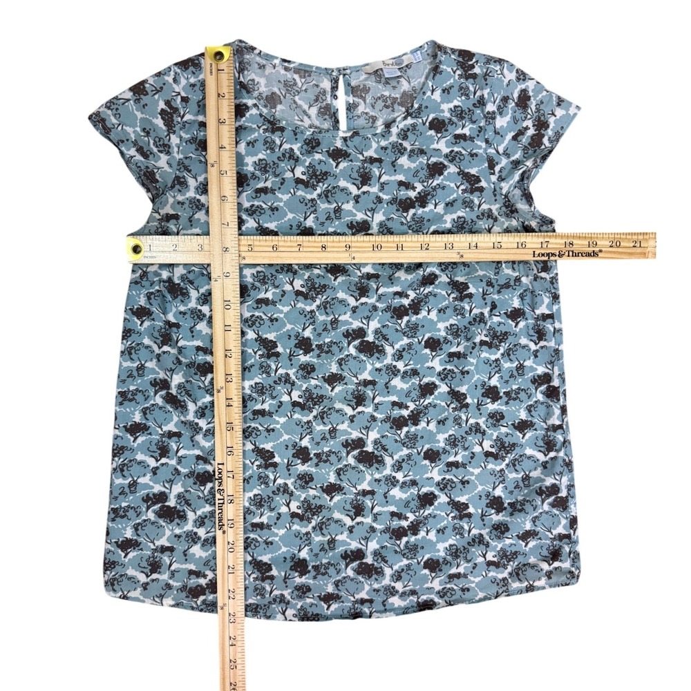 Boden Floral Blouse Women Size 6R Blue Short Sleeve Cotton Keyhole Top BA047‎ - Picture 4 of 8